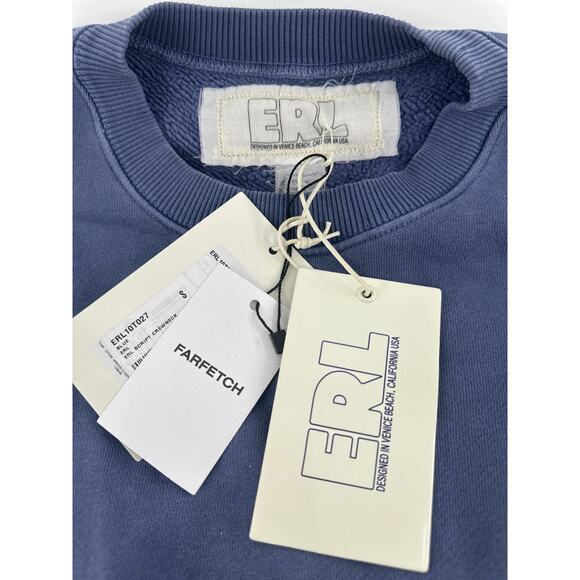 Farfetch ERL Script Crewneck Pullover Sweatshirt Men's Blue Size S - Picture 3 of 12